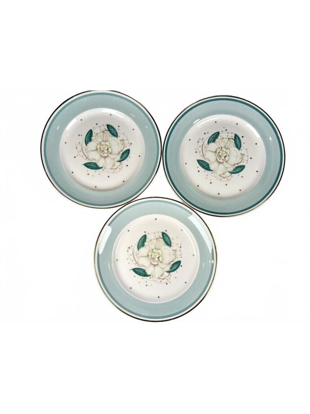 Set of 3 vintage Susie Cooper Gardenia Bone China England Teal Gold 8 in Plates - Picture 6 of 8